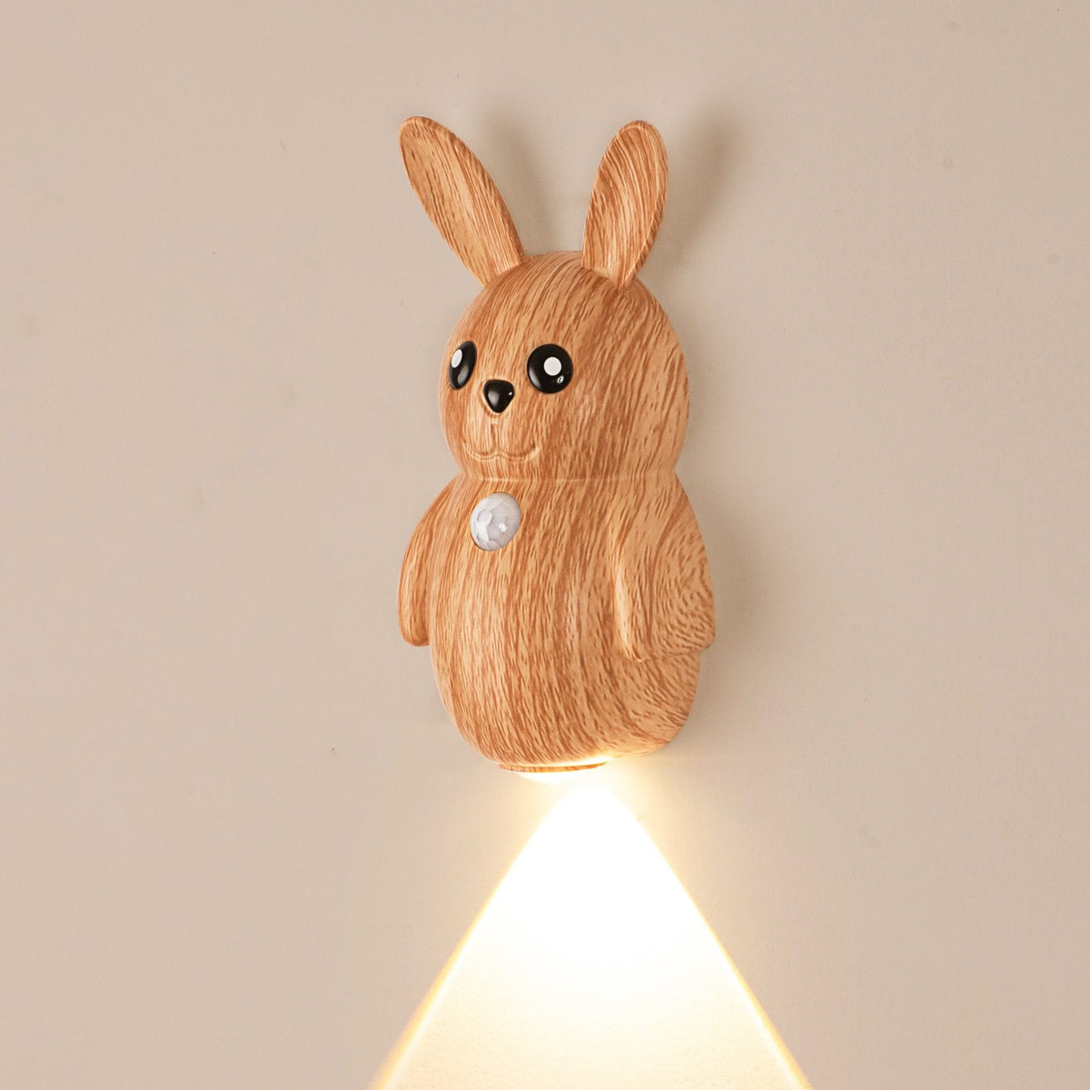 Adorable Cartoon Rabbit LED Motion Sensor Wall Light, Rechargeable Magnetic Cordless Night Lamp for Bedroom, Hallway, Stairs, and Kitchen with Dimmable Brightness and Adjustable Warm-to-Cool Glow (Wood Grain, 3PCS)