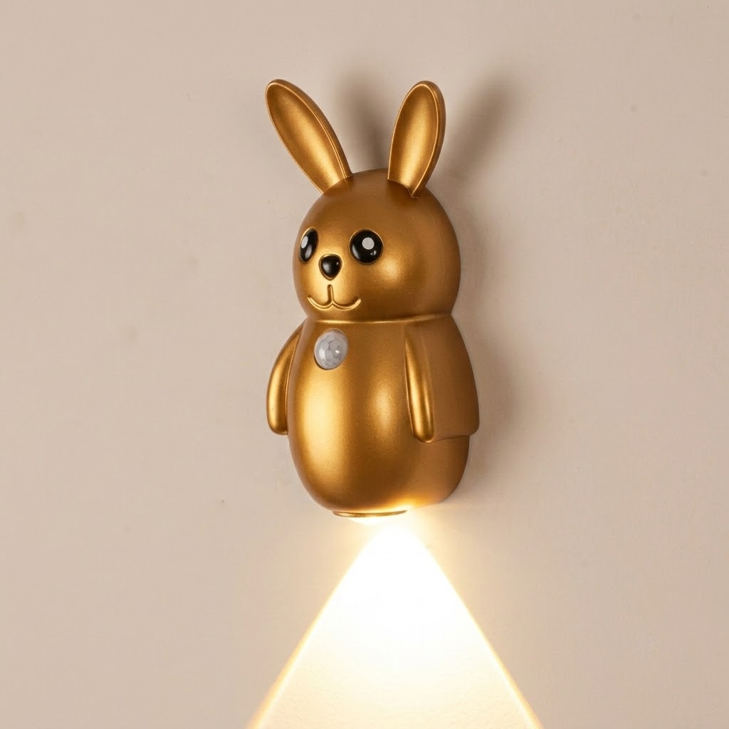 Adorable Cartoon Rabbit LED Motion Sensor Wall Light, Rechargeable Magnetic Cordless Night Lamp for Bedroom, Hallway, Stairs, and Kitchen with Dimmable Brightness and Adjustable Warm-to-Cool Glow (Wood Grain, 3PCS)