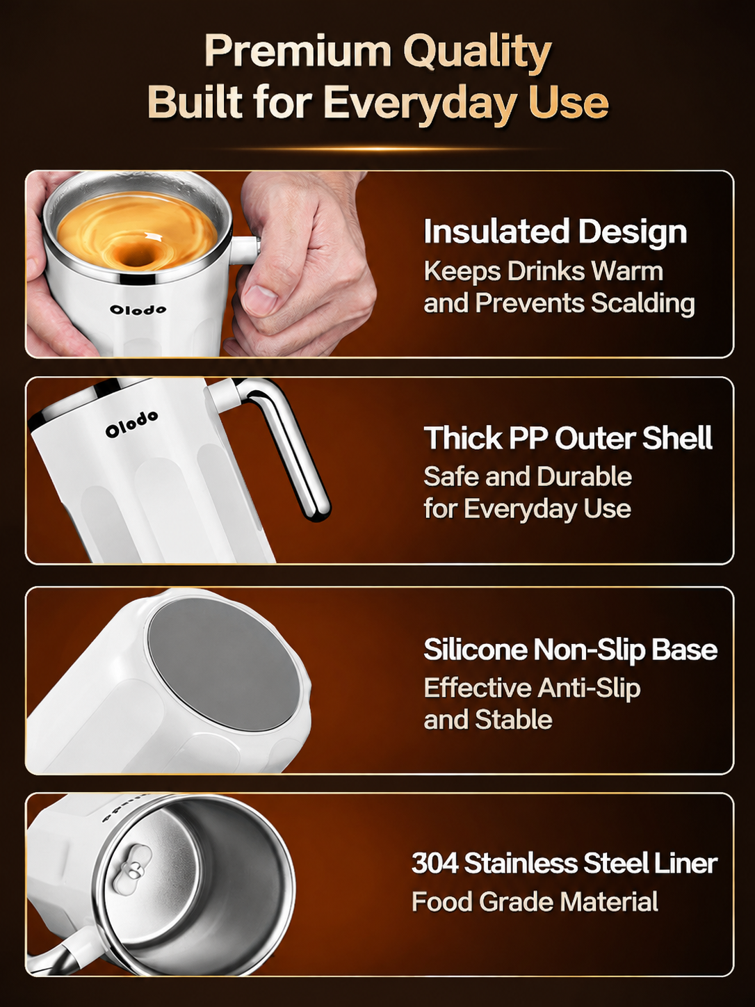 Self-Stirring Insulated Thermos Bottle with Magnetic Mixer, Battery-Free Temperature-Driven Auto Stirring Cup for Coffee, Milk Powder, Honey, and Juice at Home or Office (Navy)