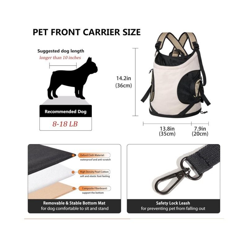 Versatile Front-Facing Pet Carrier Backpack with Breathable Mesh and Safety Leash for Small Cats and Dogs, Ideal for Outdoor Walks, Travel, and Daily Adventures (Black)