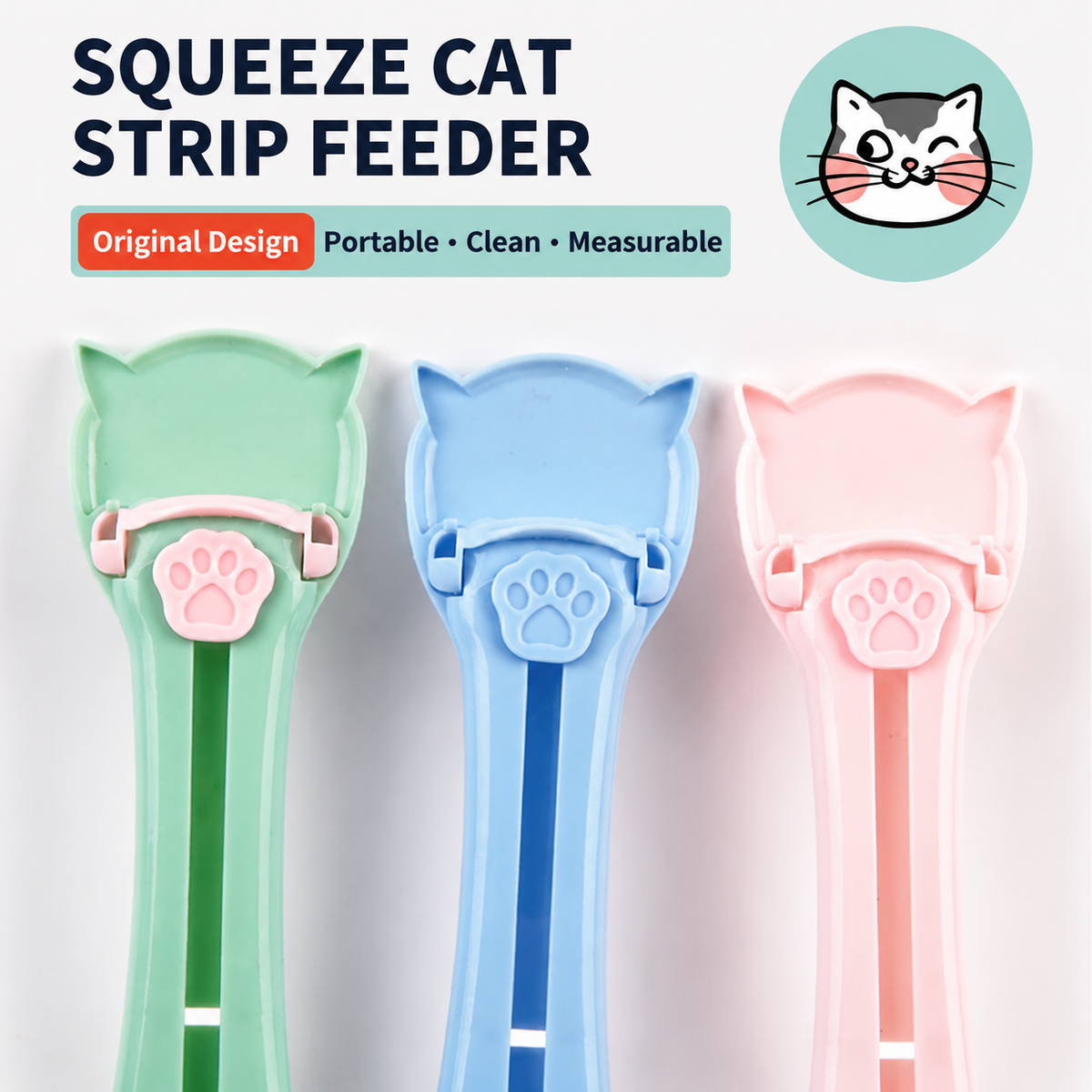 Cat Treat Paste Dispenser Spoon with Cat Paw Push Button – Portable Squeeze Feeder for Wet Food, Mess-Free Outdoor Use, Easy Clean Food-Grade PP, Cute Ear-Shaped Scoop Design (Pink)