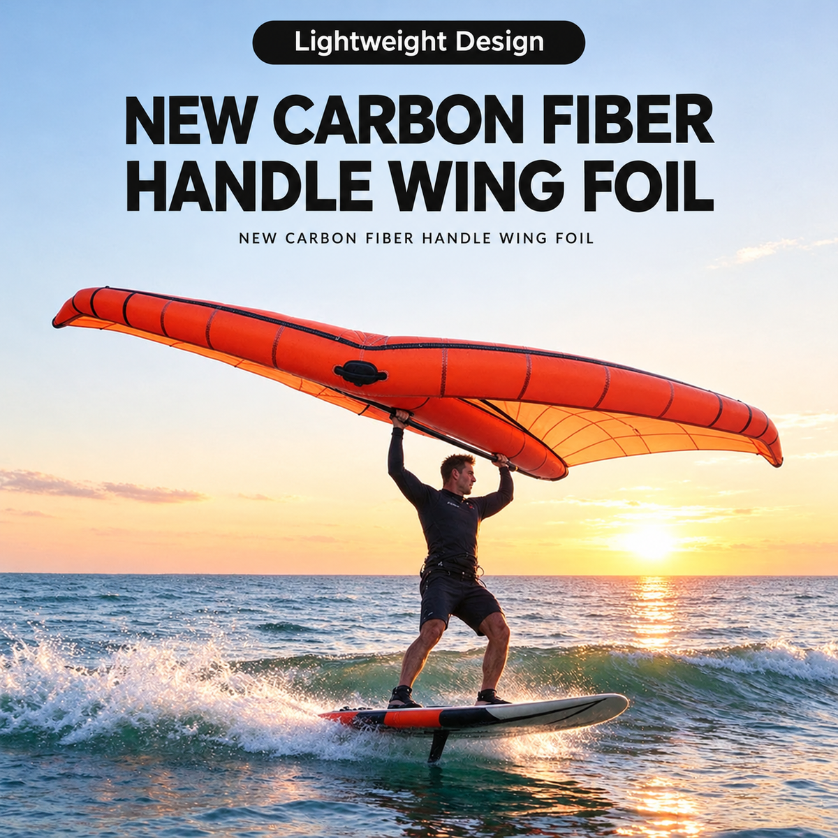 Inflatable Wing Foil with Carbon Fiber Handles, 30D/150D Ripstop Nylon Surface, Portable Hydrofoil Surfing Wing for Open Water Sports, Includes Backpack, Pump and Safety Leash (Orange 6m² Windowed, Rigid Handle | Full Kit)