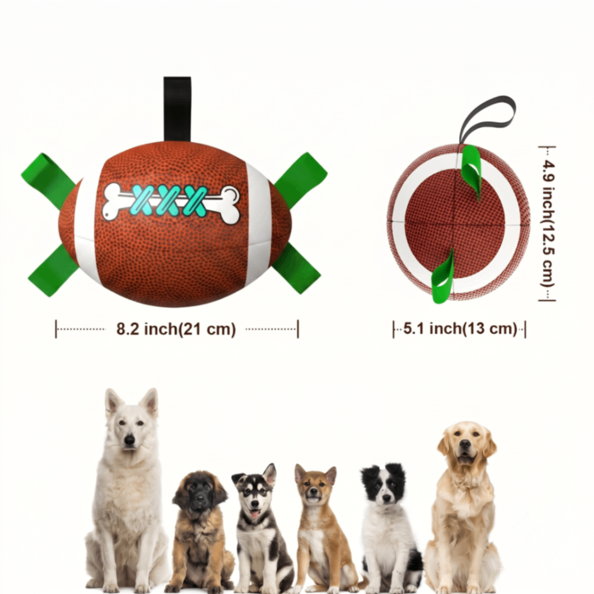 Interactive Dog Football Toy with Pull Tabs for Tug-of-War, Fetch, and Chew Play, Durable PU Leather and Nylon Straps for Indoor and Outdoor Fun (Deep Red)