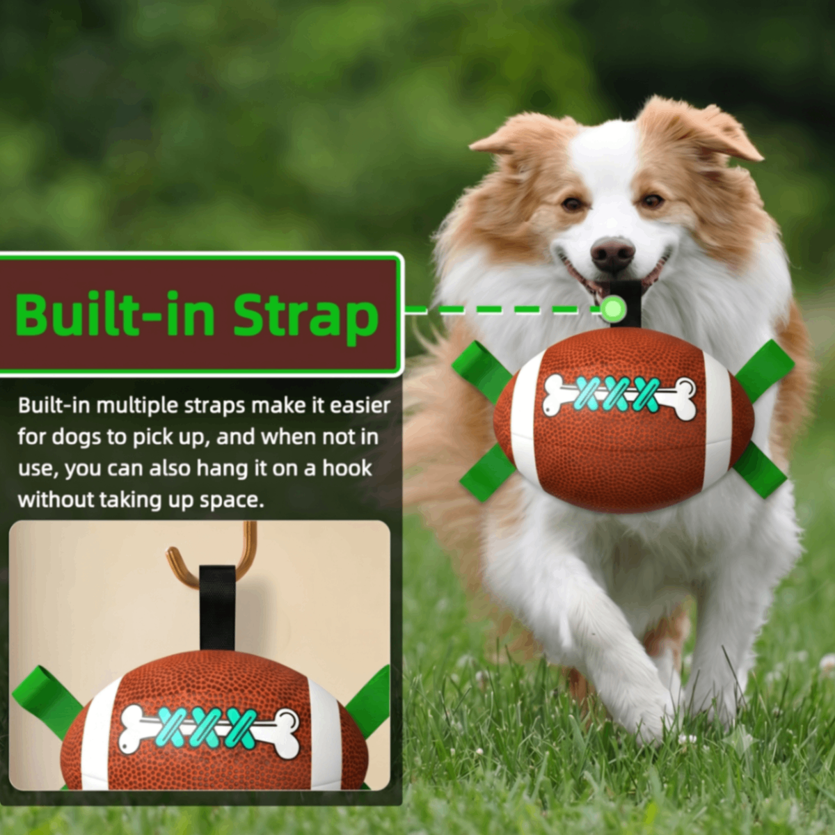 Interactive Dog Football Toy with Pull Tabs for Tug-of-War, Fetch, and Chew Play, Durable PU Leather and Nylon Straps for Indoor and Outdoor Fun (Deep Red)