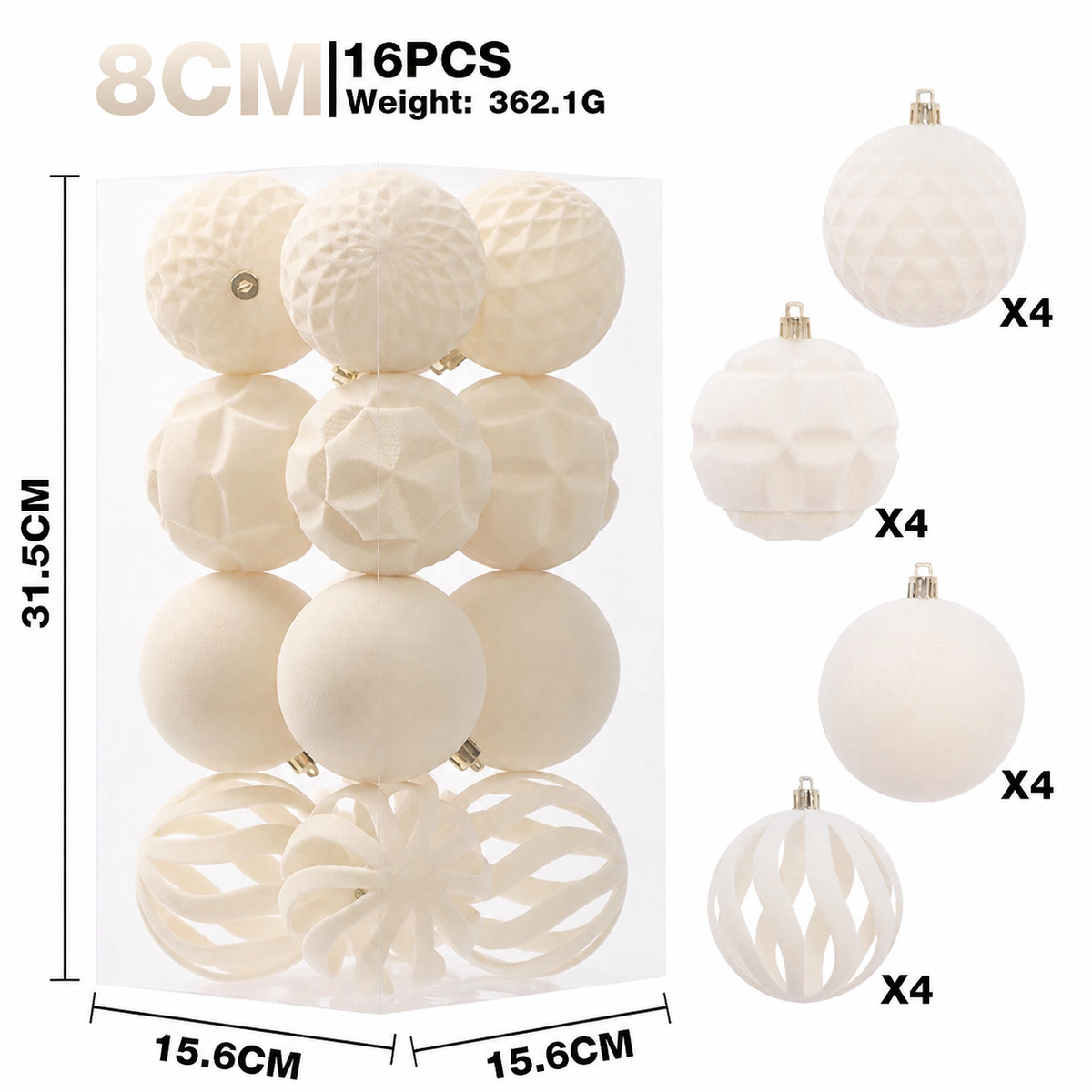 Luxury Flocked Christmas Balls Set for Holiday Tree Hanging, Festive Home Decor, Seasonal Party Ornament, Elegant Velvet Baubles (Beige)