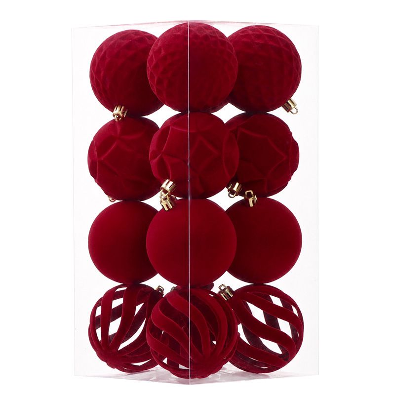 Luxury Flocked Christmas Balls Set for Holiday Tree Hanging, Festive Home Decor, Seasonal Party Ornament, Elegant Velvet Baubles (Burgundy)
