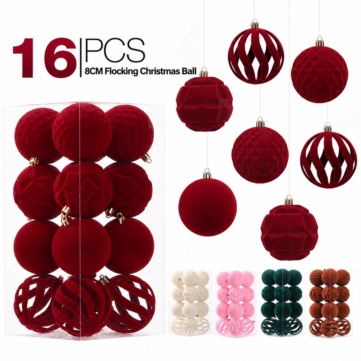 Luxury Flocked Christmas Balls Set for Holiday Tree Hanging, Festive Home Decor, Seasonal Party Ornament, Elegant Velvet Baubles (Caramel Brown)