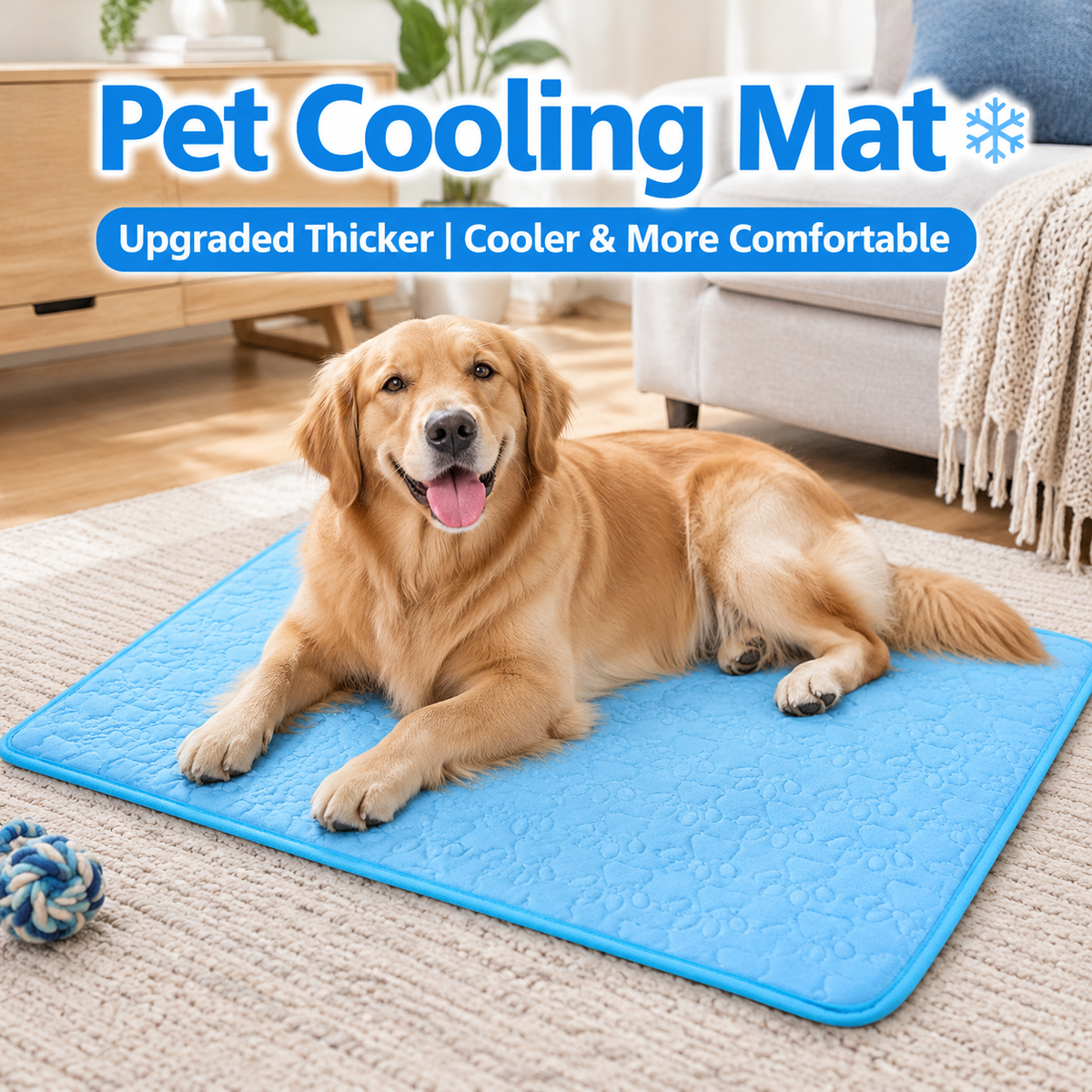 Cooling Pet Mat with Breathable Ice Silk Surface and Thick High-Elastic Foam for Dogs and Cats to Rest on Floors and Sofas During Hot Weather (Blue, M)