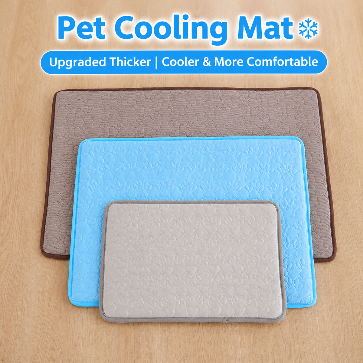 Cooling Pet Mat with Breathable Ice Silk Surface and Thick High-Elastic Foam for Dogs and Cats to Rest on Floors and Sofas During Hot Weather (Blue, M)