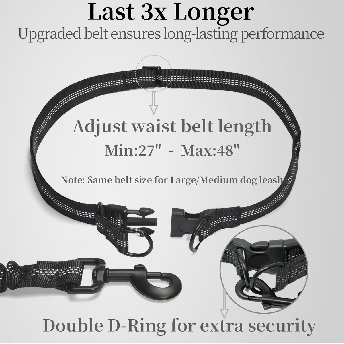 Hands-Free Dog Walking Belt with Bungee Leash and Reflective Waist Pouch Set for Running Jogging and Outdoor Adventures with Dogs (Khaki)