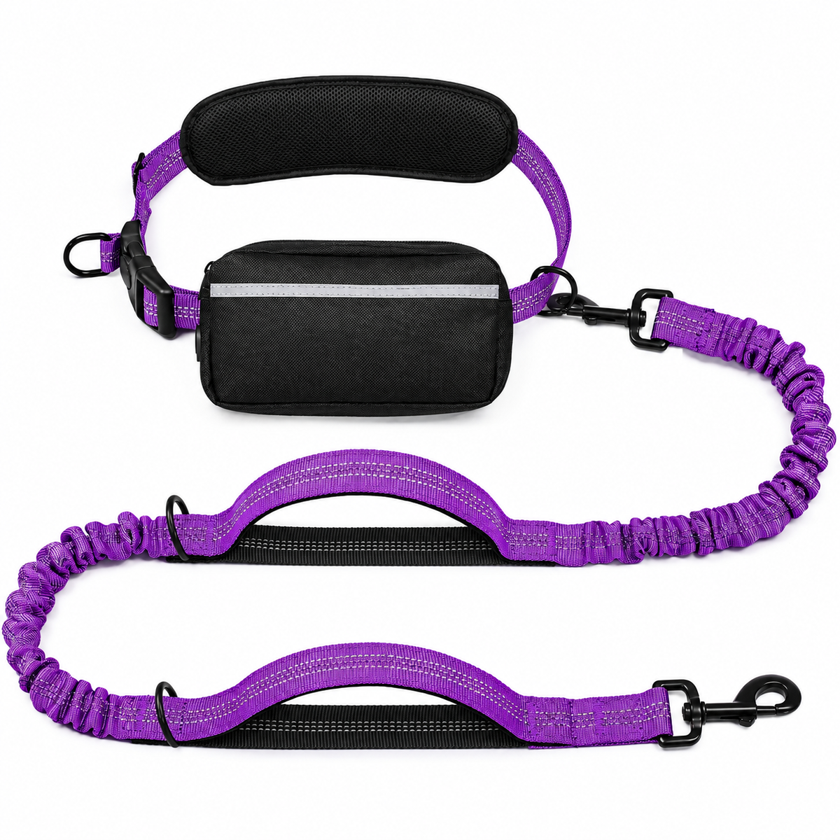 Hands-Free Dog Walking Belt with Bungee Leash and Reflective Waist Pouch Set for Running Jogging and Outdoor Adventures with Dogs (Khaki)