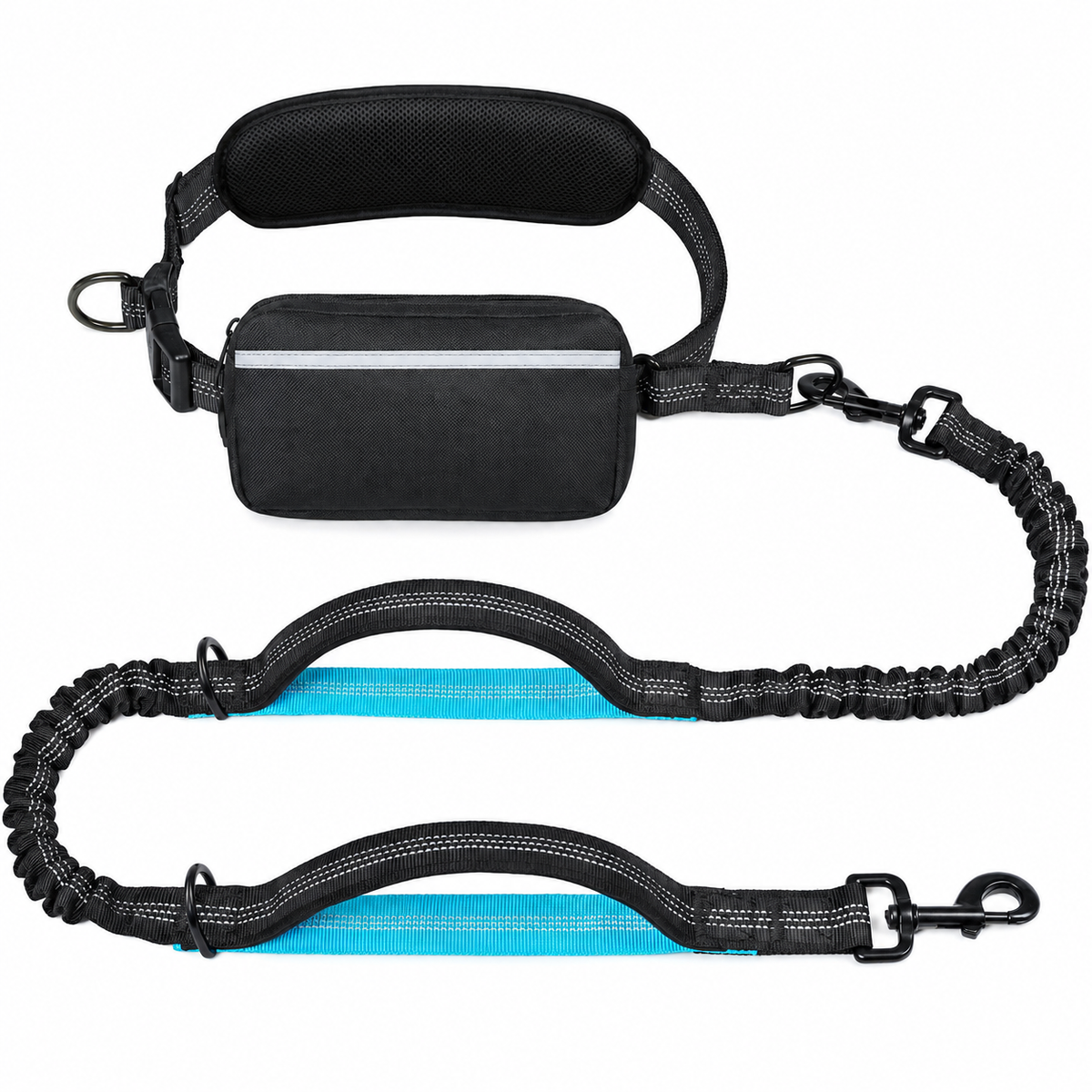 Hands-Free Dog Walking Belt with Bungee Leash and Reflective Waist Pouch Set for Running Jogging and Outdoor Adventures with Dogs (Khaki)