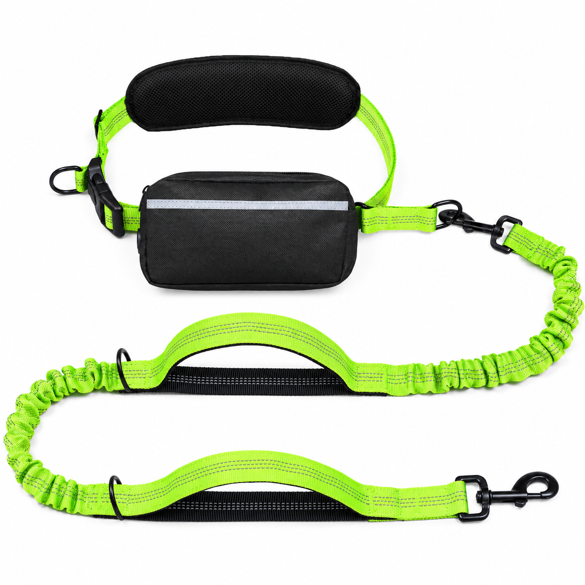 Hands-Free Dog Walking Belt with Bungee Leash and Reflective Waist Pouch Set for Running Jogging and Outdoor Adventures with Dogs (Khaki)
