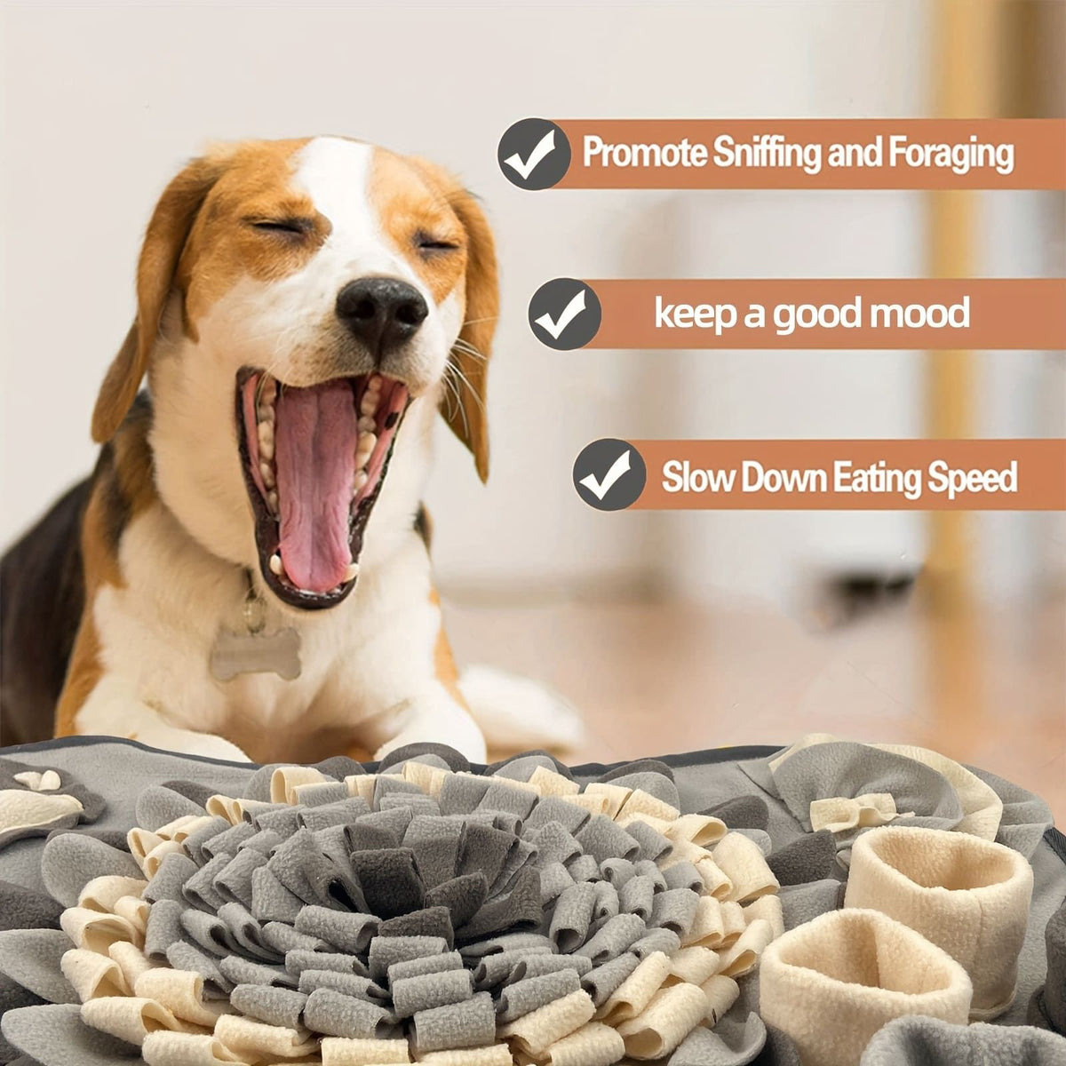 Interactive Dog Snuffle Mat for Slow Feeding, Mental Stimulation, and Foraging Training, Durable and Washable Puzzle Mat for All Breeds (Gray)