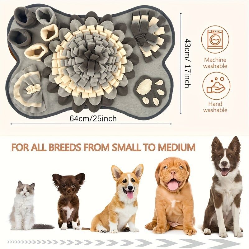 Interactive Dog Snuffle Mat for Slow Feeding, Mental Stimulation, and Foraging Training, Durable and Washable Puzzle Mat for All Breeds (Gray)