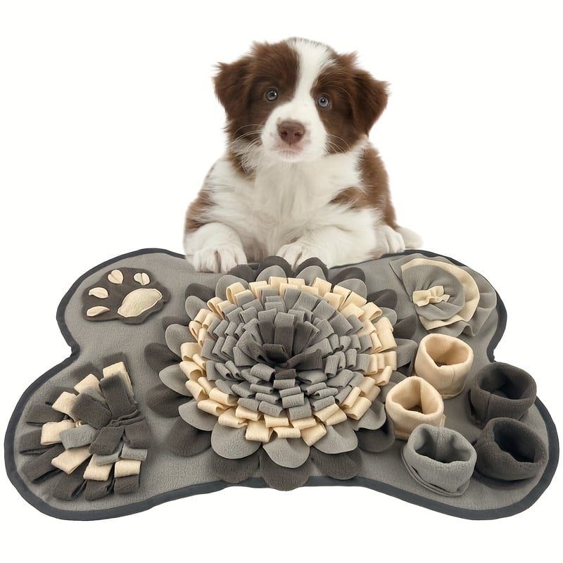 Interactive Dog Snuffle Mat for Slow Feeding, Mental Stimulation, and Foraging Training, Durable and Washable Puzzle Mat for All Breeds (Gray)