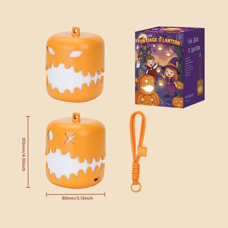Dual-Expression Halloween Pumpkin Night Light with 7 Modes, Pull-String Control, and Rechargeable Battery – Spooky Festival Decor, Kids' Handheld Prop, and Cozy Bedside Lamp (1PCS)