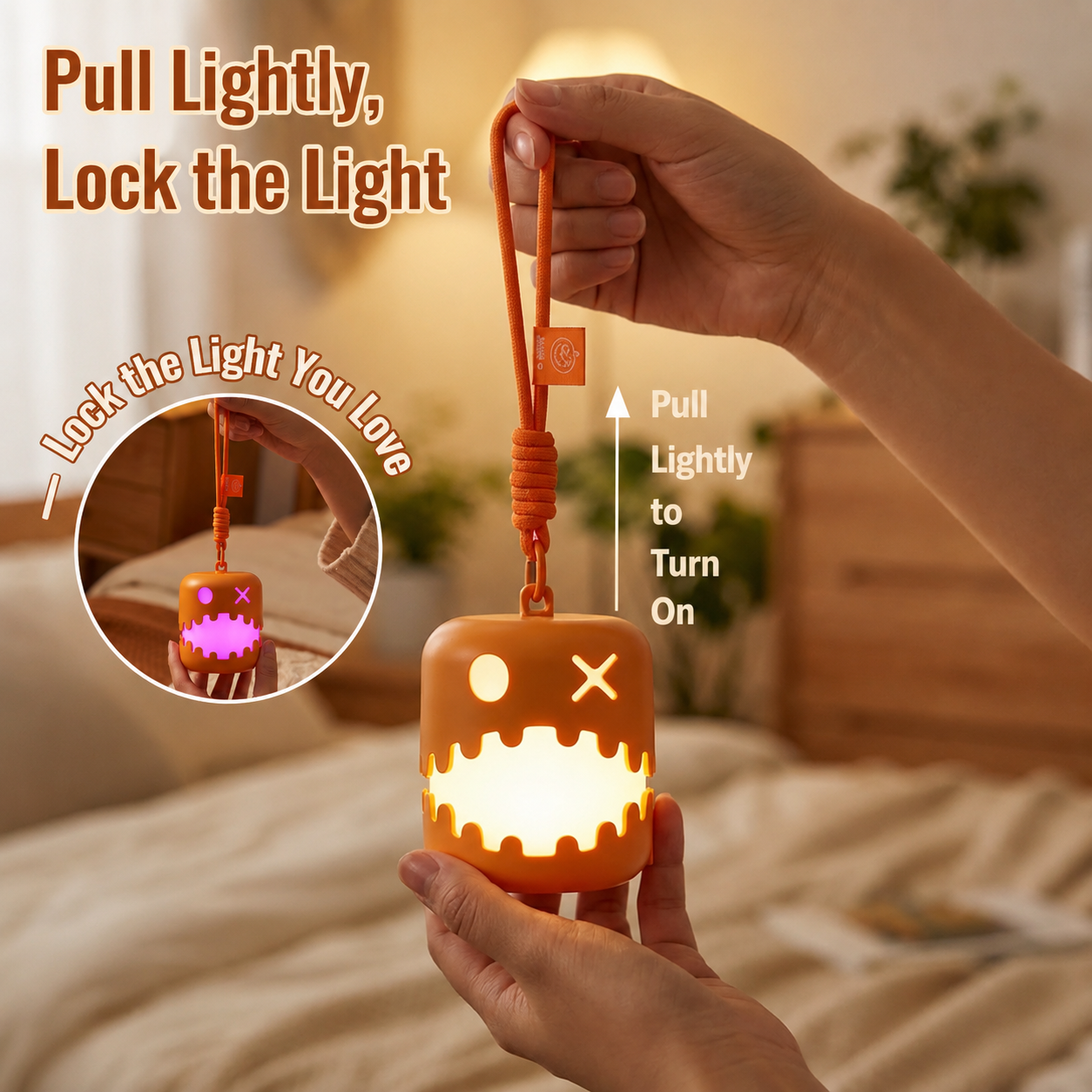 Dual-Expression Halloween Pumpkin Night Light with 7 Modes, Pull-String Control, and Rechargeable Battery – Spooky Festival Decor, Kids' Handheld Prop, and Cozy Bedside Lamp (1PCS)