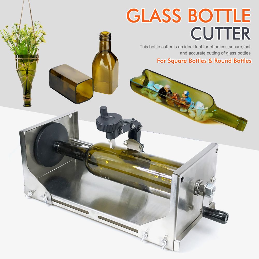 Multifunctional Glass Bottle Cutter with Hand Crank Wheel, Adjustable Stainless Steel Cutting Tool for DIY Crafting, Horizontal and Vertical Cutting of Round and Square Bottles up to 325mm, Ideal for Home Decor Projects (Silver)