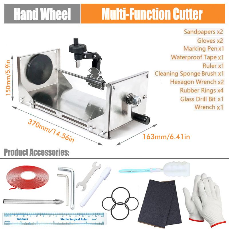 Multifunctional Glass Bottle Cutter with Hand Crank Wheel, Adjustable Stainless Steel Cutting Tool for DIY Crafting, Horizontal and Vertical Cutting of Round and Square Bottles up to 325mm, Ideal for Home Decor Projects (Silver)