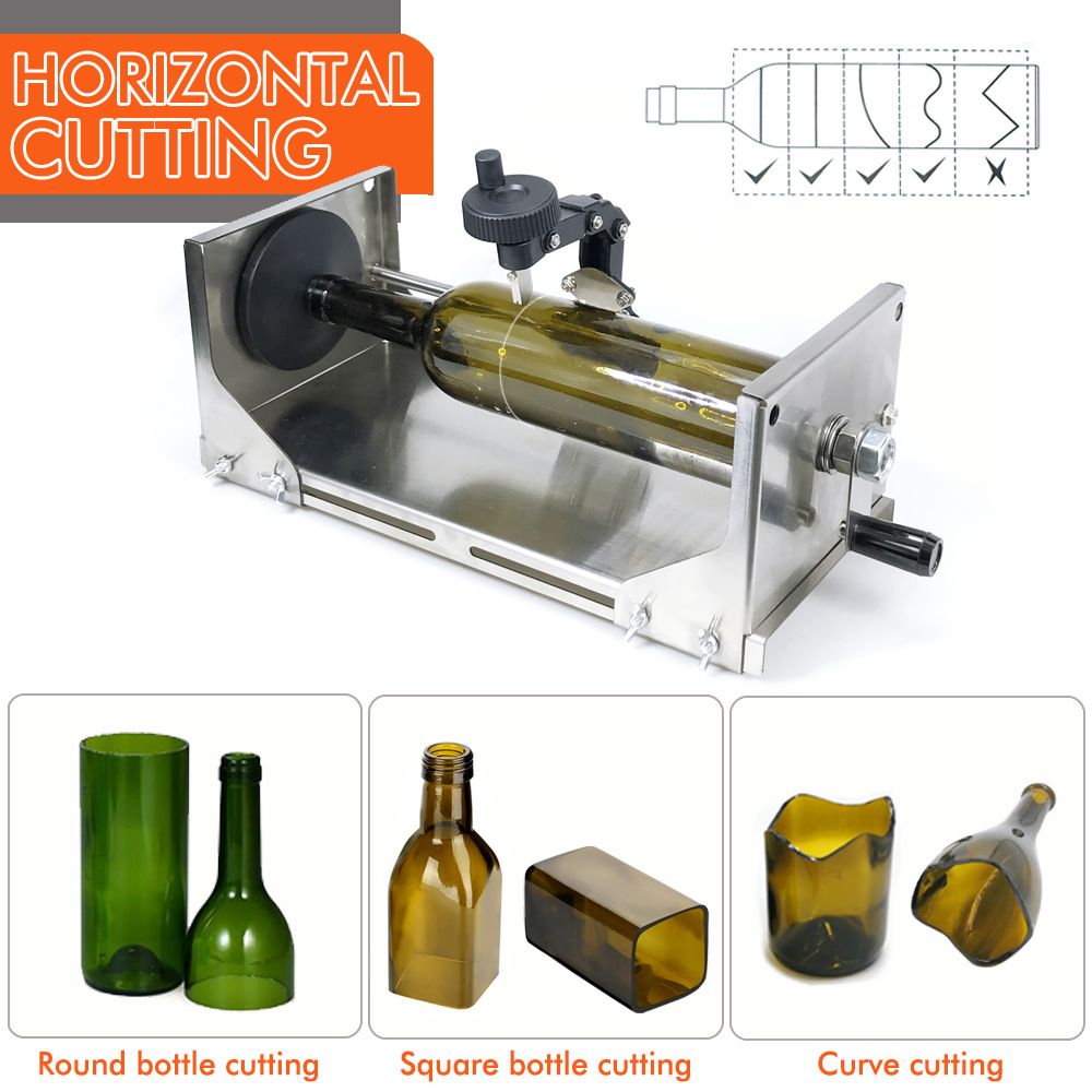 Multifunctional Glass Bottle Cutter with Hand Crank Wheel, Adjustable Stainless Steel Cutting Tool for DIY Crafting, Horizontal and Vertical Cutting of Round and Square Bottles up to 325mm, Ideal for Home Decor Projects (Silver)