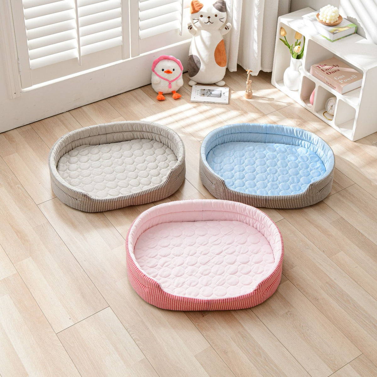 Cooling Ice Silk Pet Bed for Small Dogs and Cats, Breathable Summer Nest with Washable Cushion, Anti-Slip Bottom, Indoor Lounging and Resting (Blue, M(60*48cm))