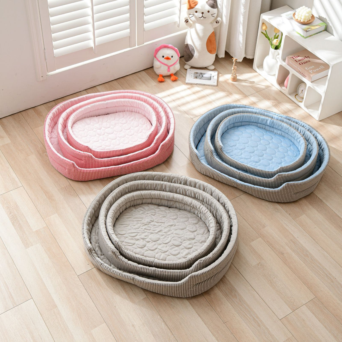 Cooling Ice Silk Pet Bed for Small Dogs and Cats, Breathable Summer Nest with Washable Cushion, Anti-Slip Bottom, Indoor Lounging and Resting (Blue, M(60*48cm))