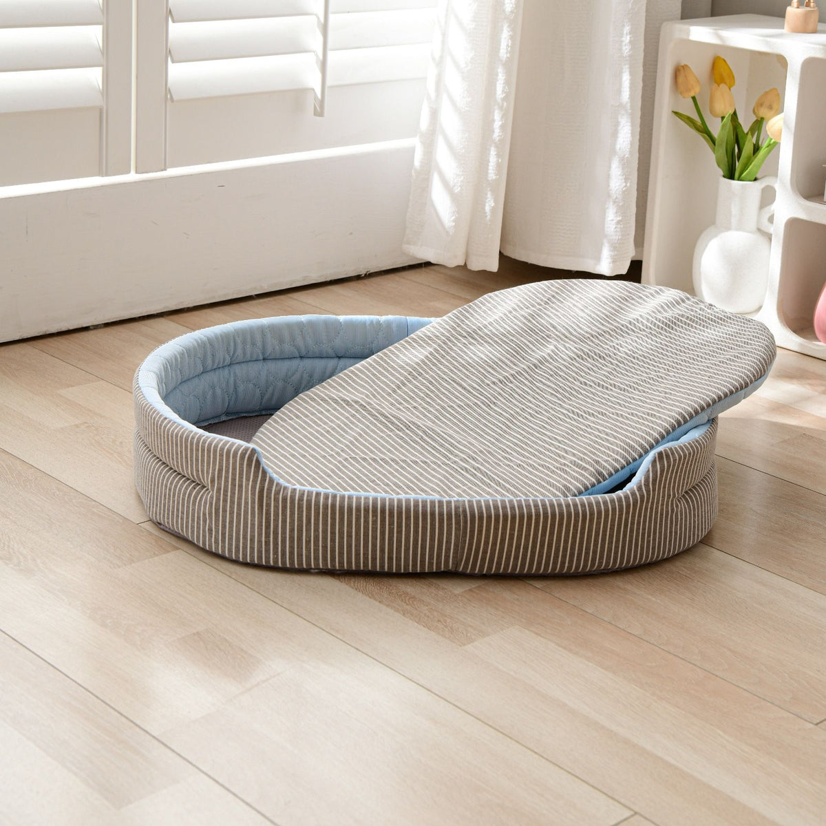 Cooling Ice Silk Pet Bed for Small Dogs and Cats, Breathable Summer Nest with Washable Cushion, Anti-Slip Bottom, Indoor Lounging and Resting (Pink, L(70*58cm))