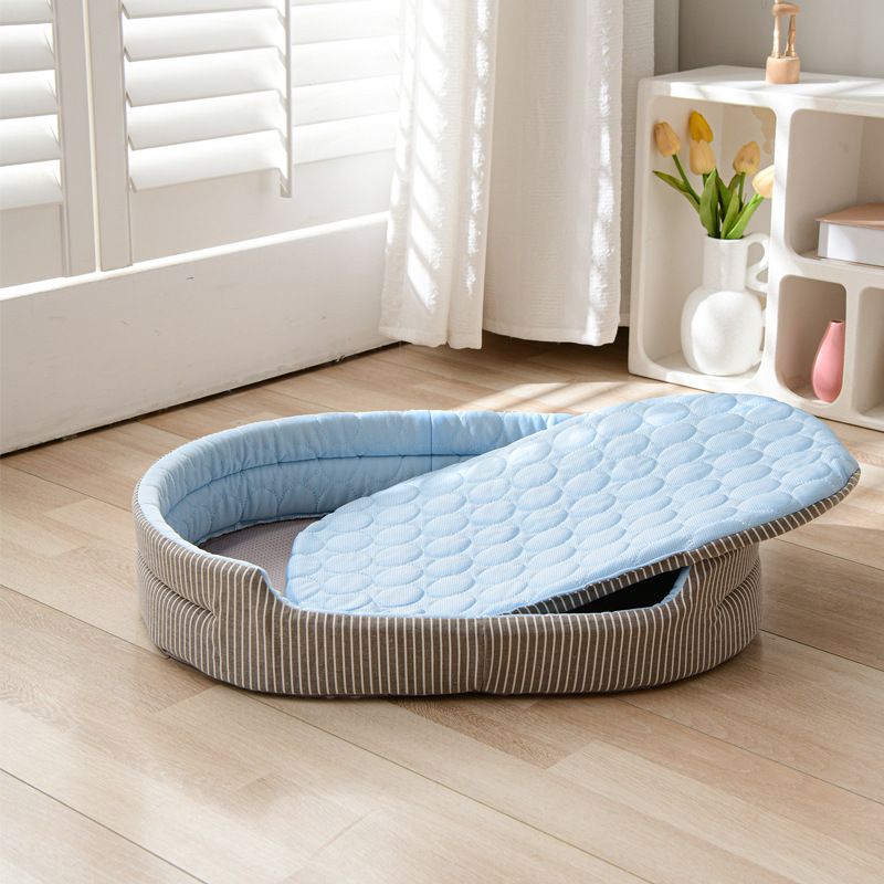 Cooling Ice Silk Pet Bed for Small Dogs and Cats, Breathable Summer Nest with Washable Cushion, Anti-Slip Bottom, Indoor Lounging and Resting (Pink, L(70*58cm))