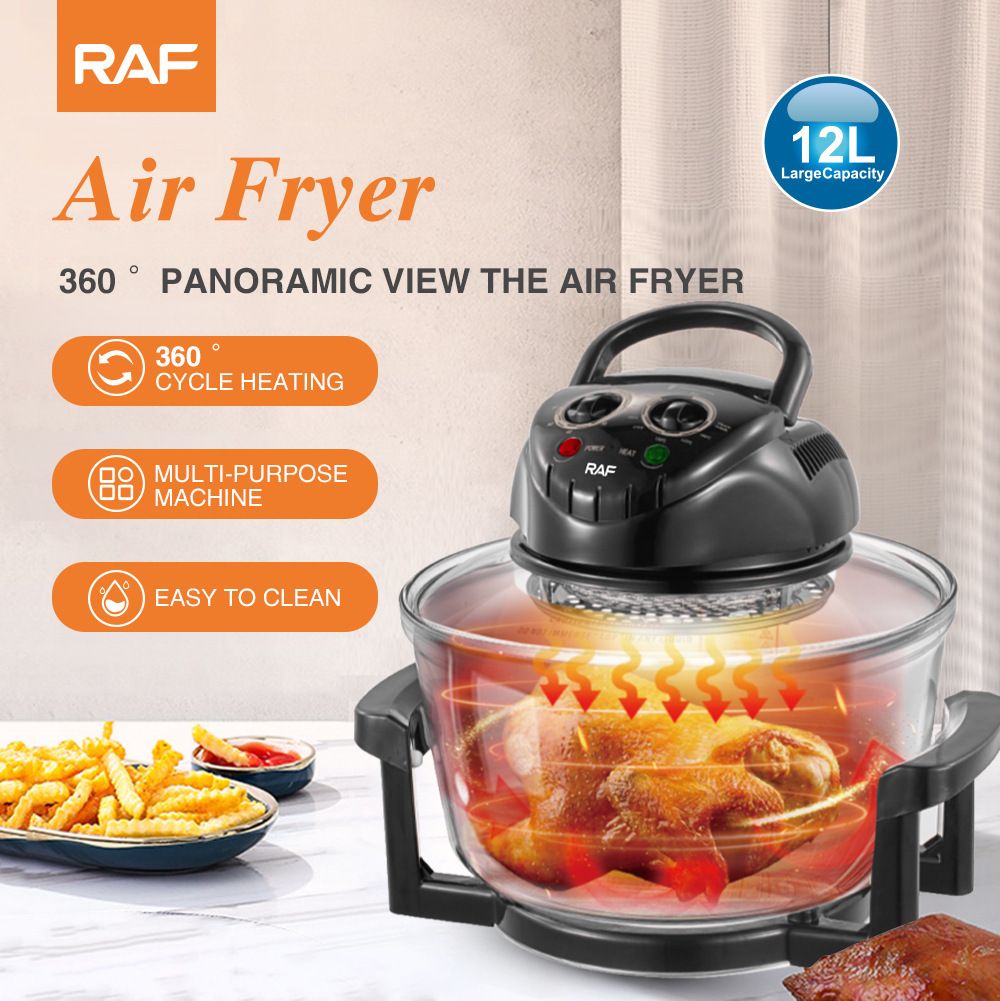 Three-in-One Visual Convection Air Fryer with 12L Large Capacity, 360° Circulating Heat, Low-Oil Cooking for Roast Chicken, Fries, Wings, Pizza and Daily Family Meals (Transparent)