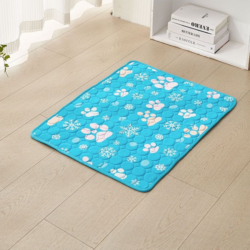 Cooling Pet Mat for Dogs and Cats, Breathable Ice Silk Summer Bed Pad with Non-Slip Base, Washable Comfortable Resting Cushion for Indoor Floors Sofas and Pet Crates (Blue Tropical Style, 2XL)
