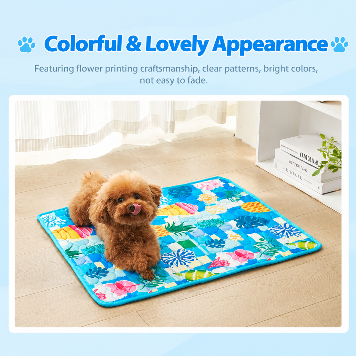 Cooling Pet Mat for Dogs and Cats, Breathable Ice Silk Summer Bed Pad with Non-Slip Base, Washable Comfortable Resting Cushion for Indoor Floors Sofas and Pet Crates (Pink Snowflake & Paw Print, XL)