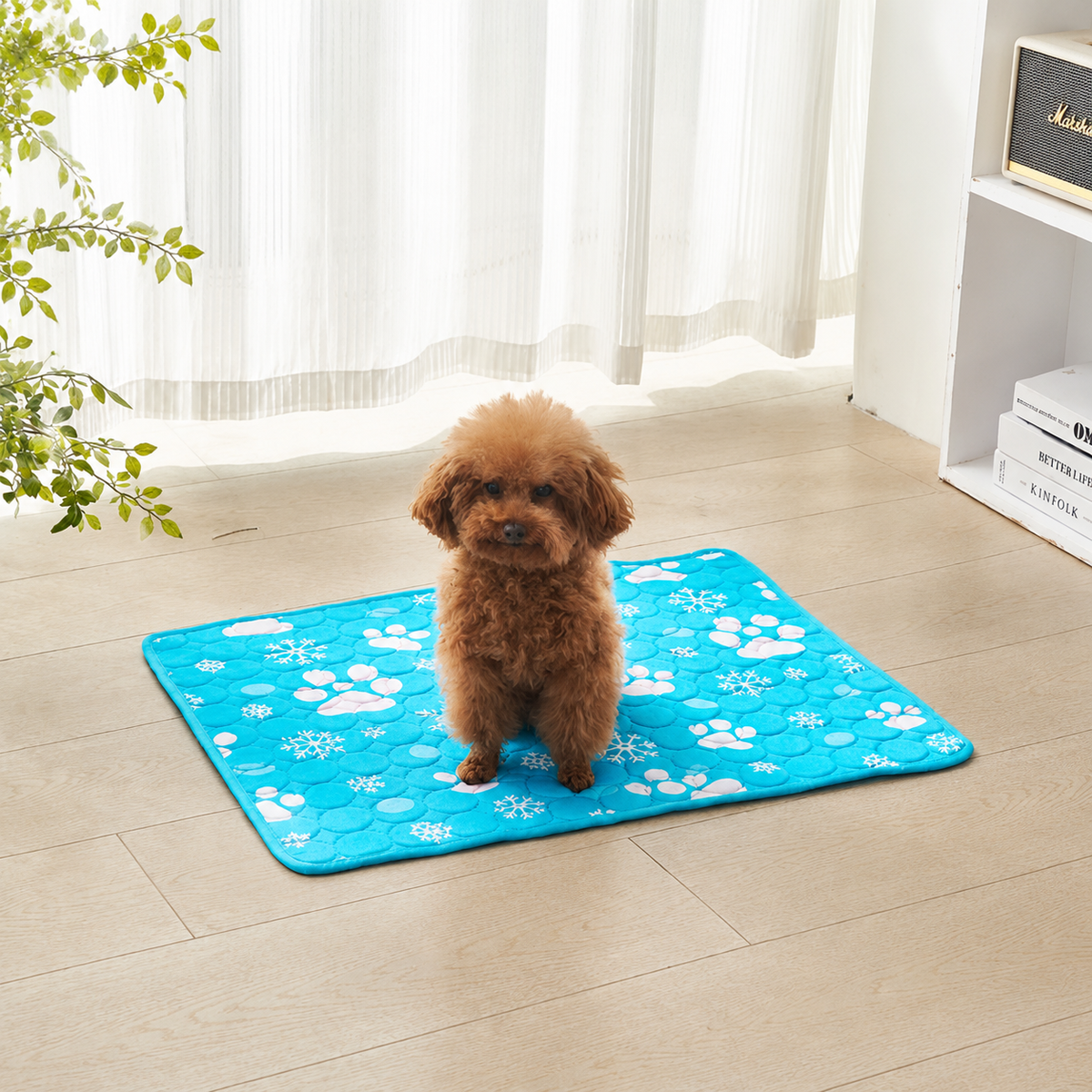 Cooling Pet Mat for Dogs and Cats, Breathable Ice Silk Summer Bed Pad with Non-Slip Base, Washable Comfortable Resting Cushion for Indoor Floors Sofas and Pet Crates (Pink Snowflake & Paw Print, XL)
