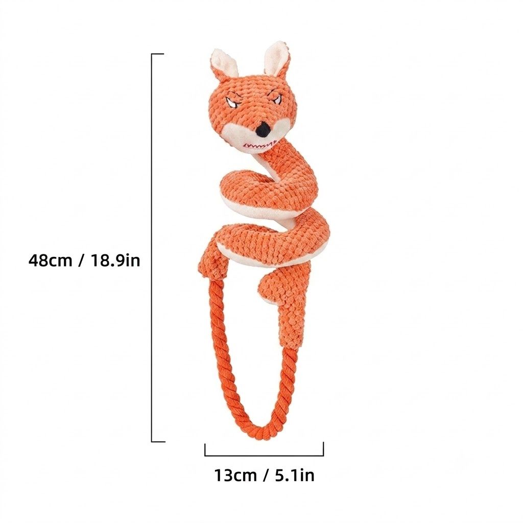 Spiral Plush Tug Toy for Large Dogs with Crinkle Sound and Durable Cotton Rope, Fox & Rabbit Designs – Perfect for Tug-of-War, Fetch, and Chewing Fun Indoors and Outdoors (Fox)