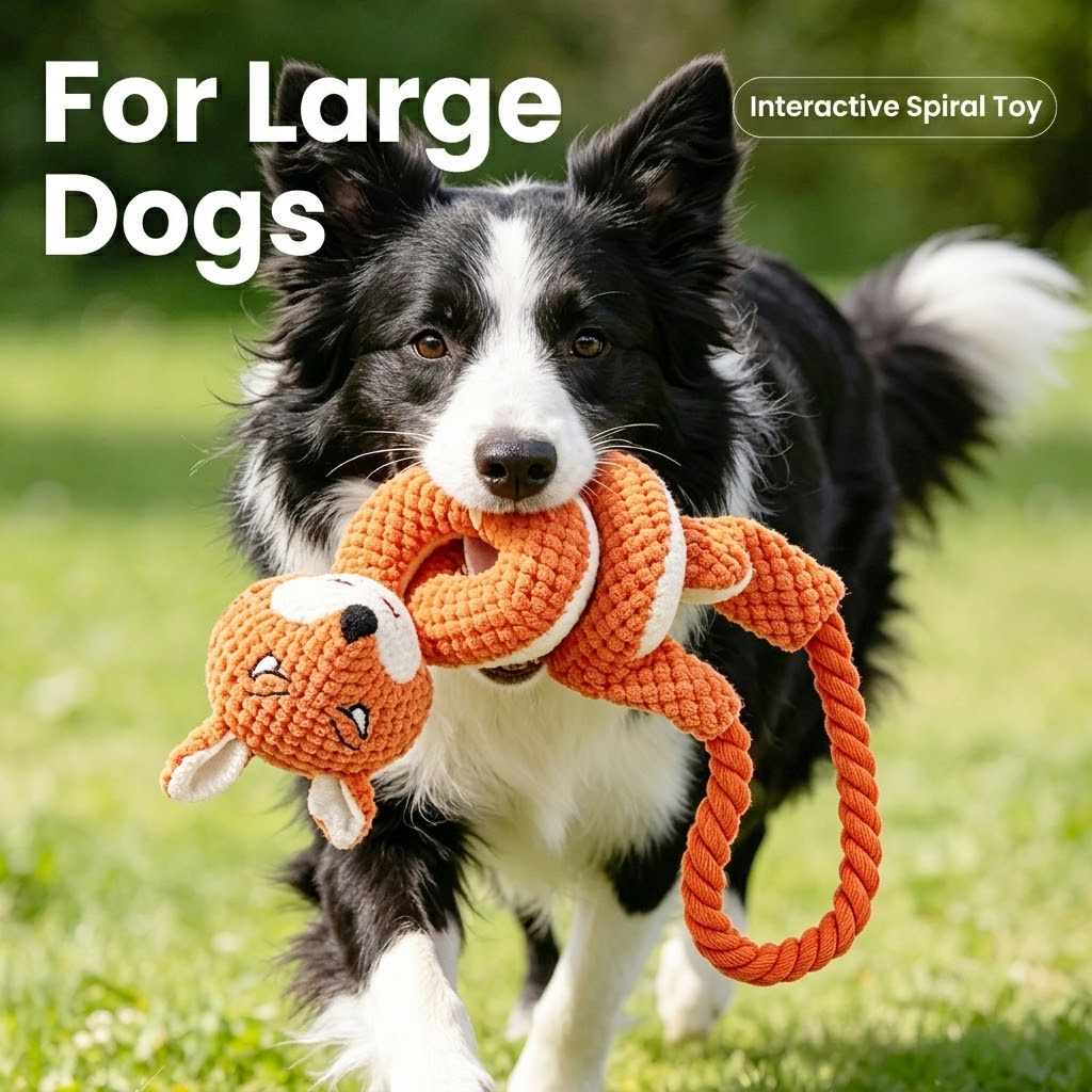 Spiral Plush Tug Toy for Large Dogs with Crinkle Sound and Durable Cotton Rope, Fox & Rabbit Designs – Perfect for Tug-of-War, Fetch, and Chewing Fun Indoors and Outdoors (Rabbit)