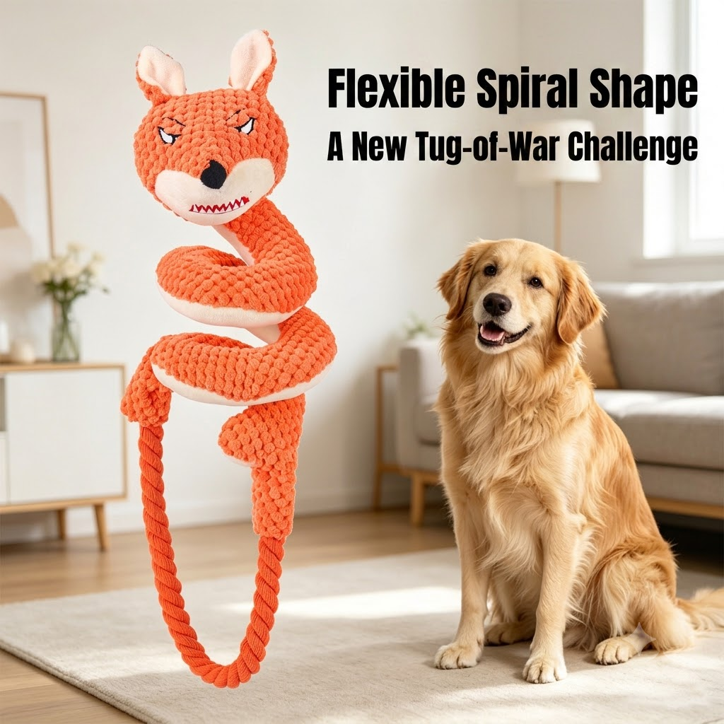 Spiral Plush Tug Toy for Large Dogs with Crinkle Sound and Durable Cotton Rope, Fox & Rabbit Designs – Perfect for Tug-of-War, Fetch, and Chewing Fun Indoors and Outdoors (Rabbit)