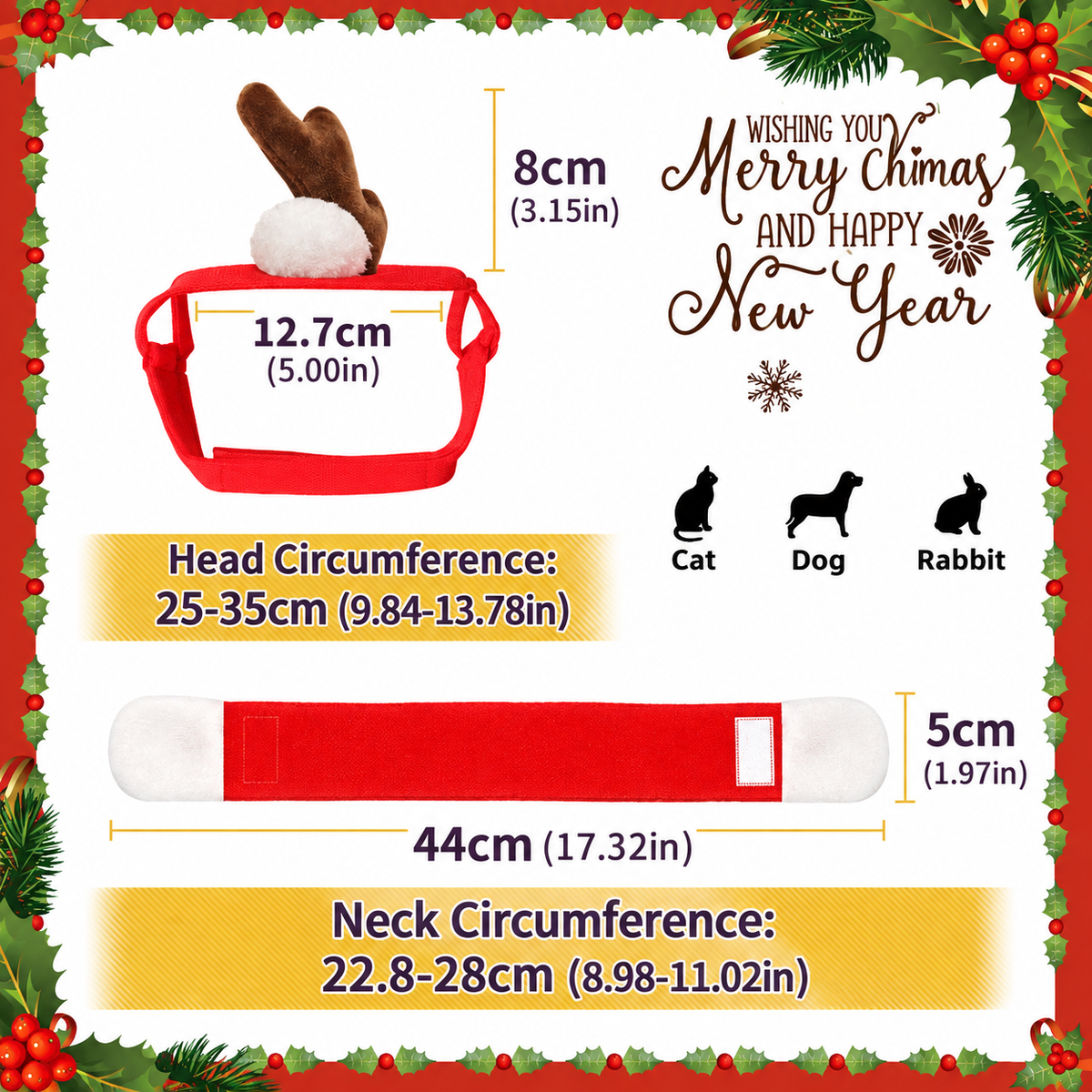 Christmas Reindeer Antler Headband and Scarf Set for Small Pets, Festive Holiday Photo Prop Accessory for Cats, Puppies and Rabbits (Antlers + Scarf Set)