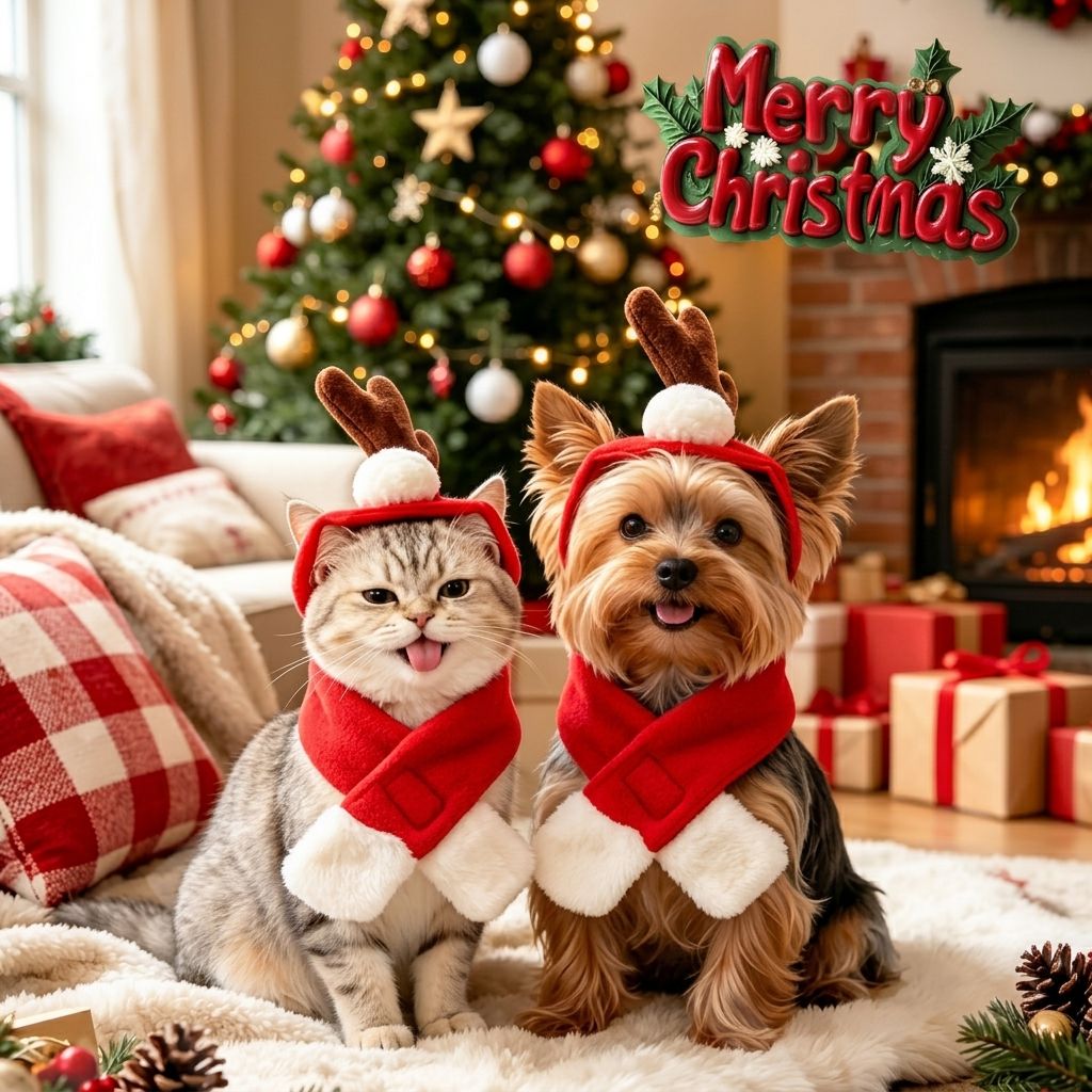 Christmas Reindeer Antler Headband and Scarf Set for Small Pets, Festive Holiday Photo Prop Accessory for Cats, Puppies and Rabbits (Scarf Only)