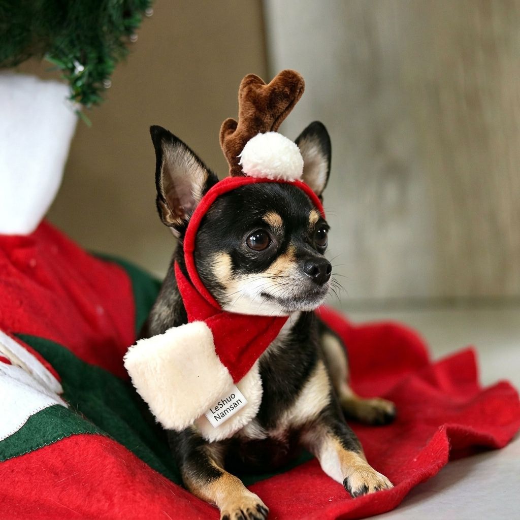 Christmas Reindeer Antler Headband and Scarf Set for Small Pets, Festive Holiday Photo Prop Accessory for Cats, Puppies and Rabbits (Scarf Only)