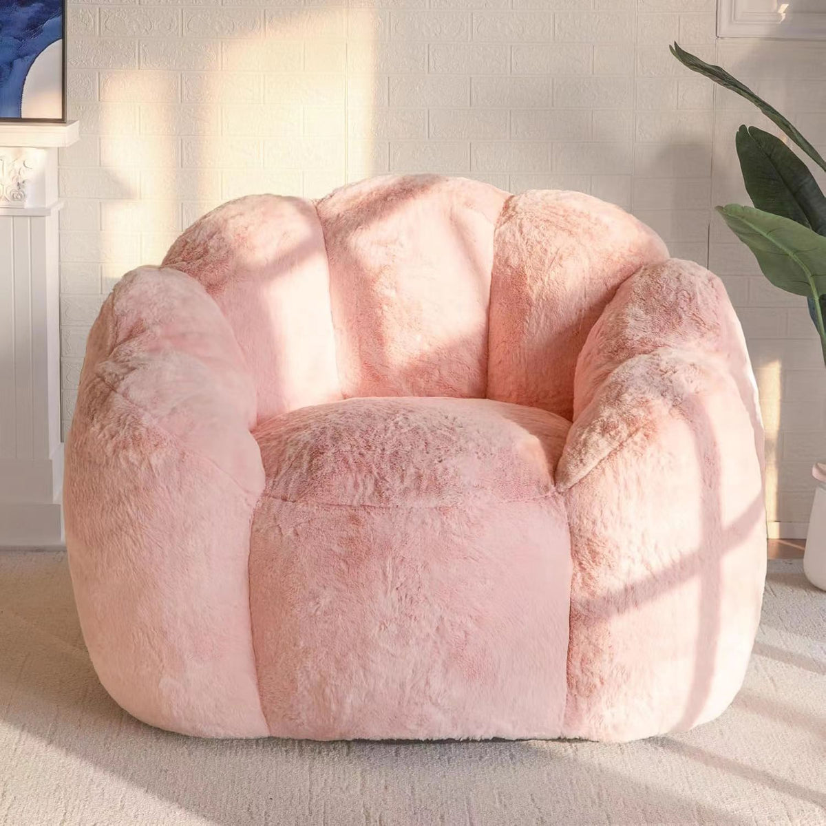 Cozy Bean Bag Sofa with Soft Corduroy Cover and High-Density Foam Filling for Living Room Bedroom Balcony Relaxation (Blush)