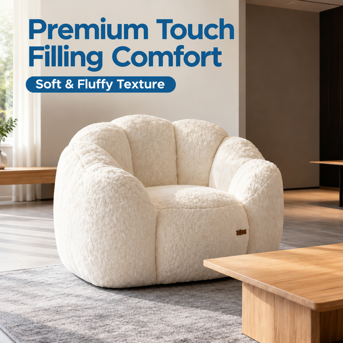 Cozy Bean Bag Sofa with Soft Corduroy Cover and High-Density Foam Filling for Living Room Bedroom Balcony Relaxation (Grey)