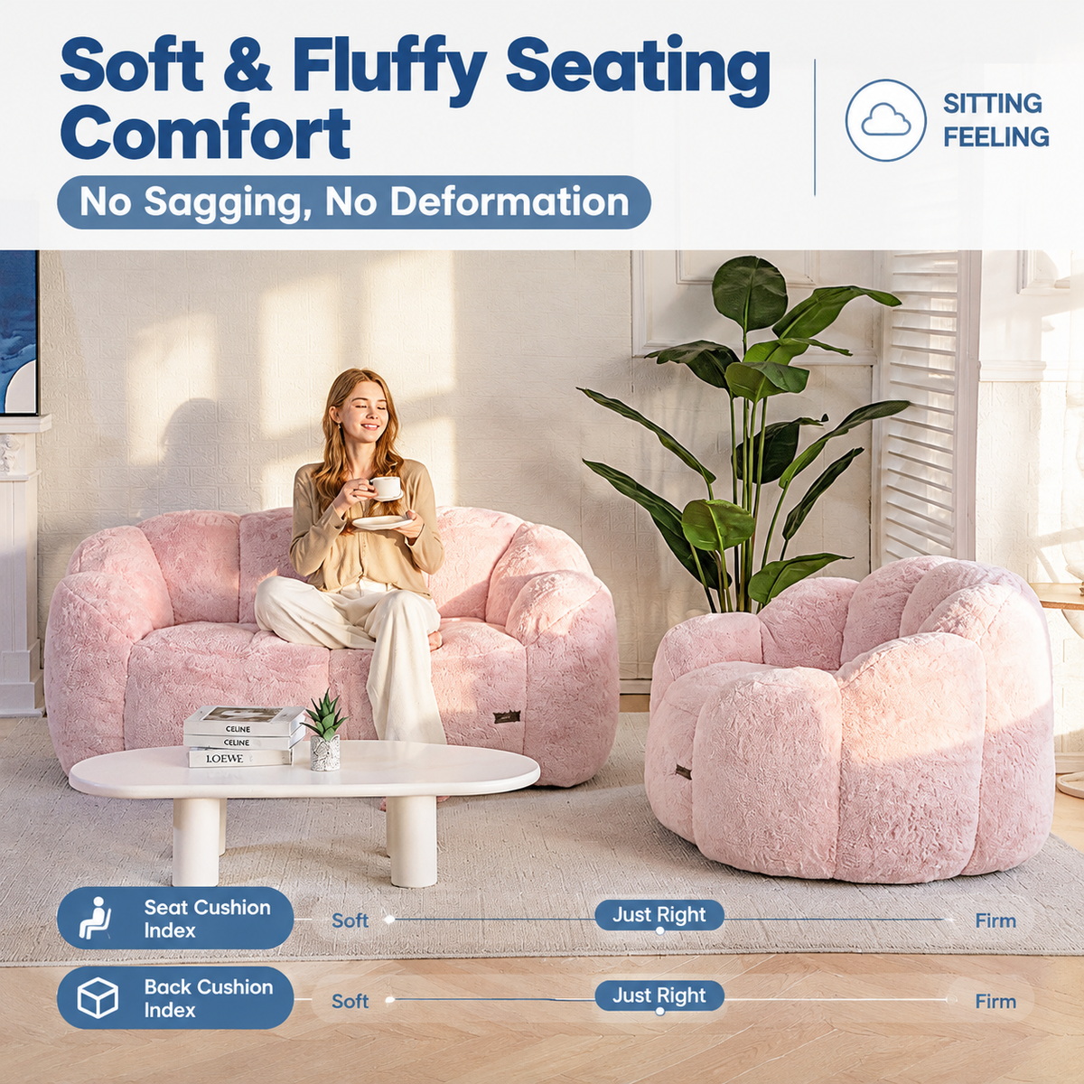 Cozy Bean Bag Sofa with Soft Corduroy Cover and High-Density Foam Filling for Living Room Bedroom Balcony Relaxation (White)