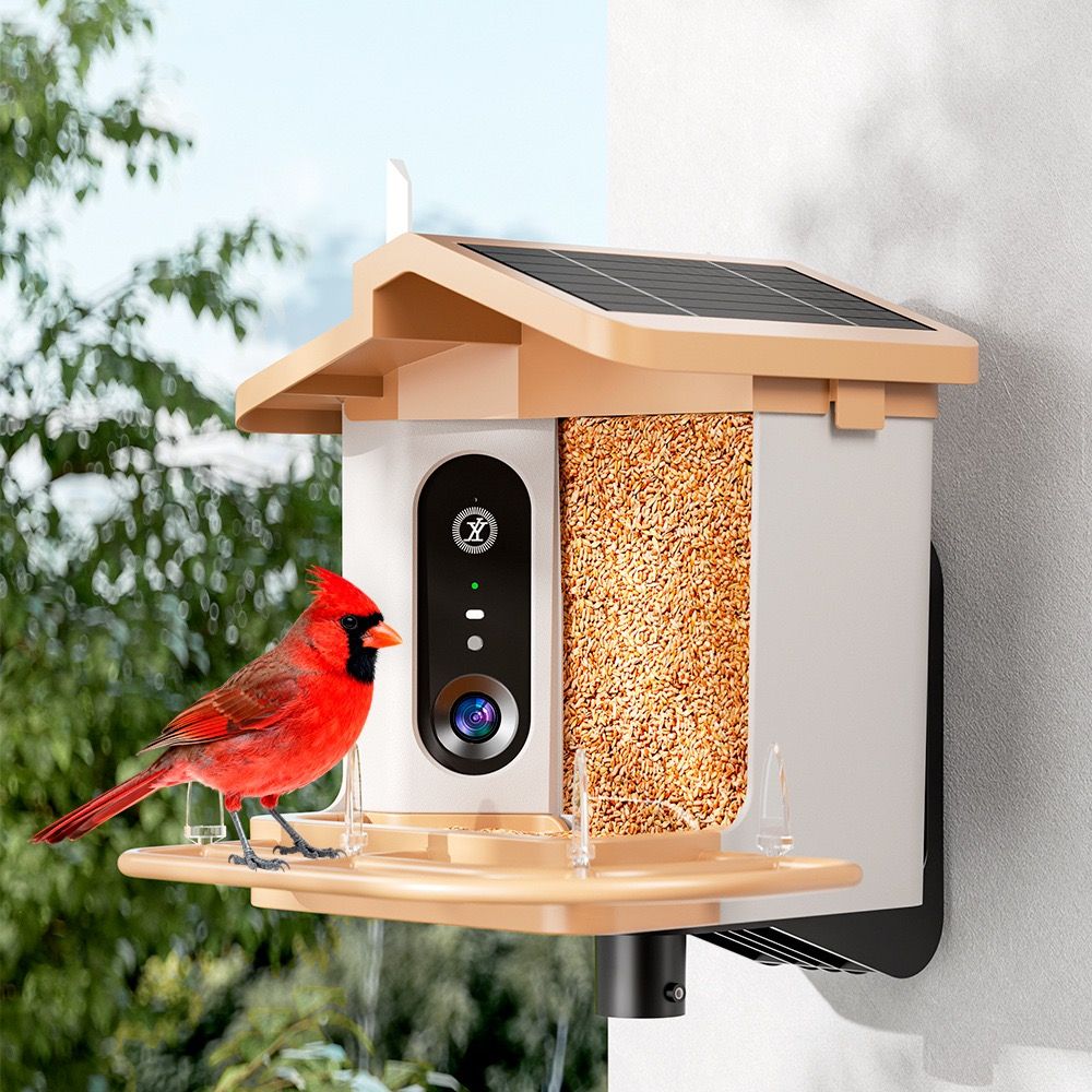 Smart Bird Feeder with 2K-4K Ultra HD AI Bird Recognition, Solar-Powered Outdoor Camera Feeder for Garden, Balcony, or Tree Mounting, Ideal for Bird Watching Enthusiasts and Backyard Wildlife Lovers (4K, Khaki)