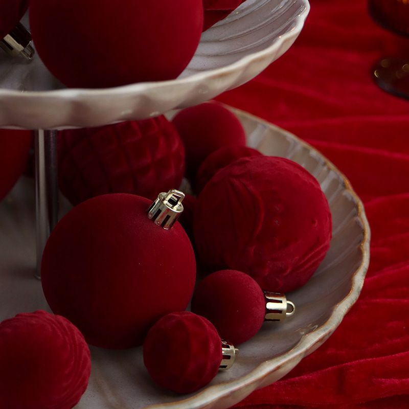 6cm Flocked Christmas Balls Set of 24 with Metal Hangers, Four Textured Styles in Wine Red, Cream White, Pink, Dark Green and Caramel Brown for Tree and Tabletop Holiday Displays (Beige)