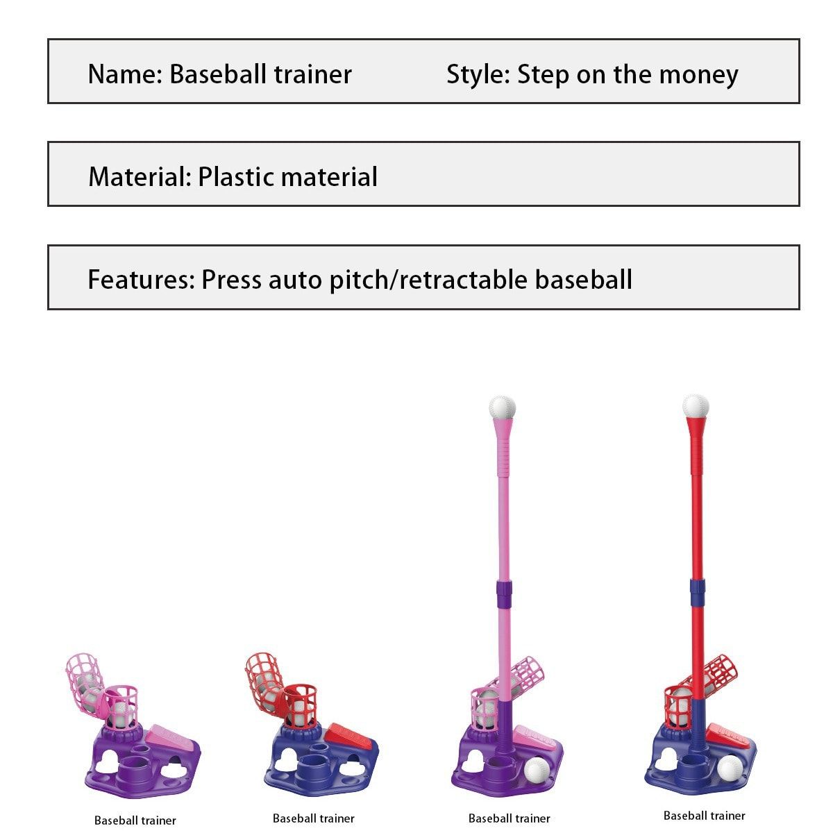 2-in-1 Kids Baseball Training Toy Set with Automatic Pitching and T-Ball Stand, Indoor and Outdoor Practice for Ages 3+ (2IN1, Pink)