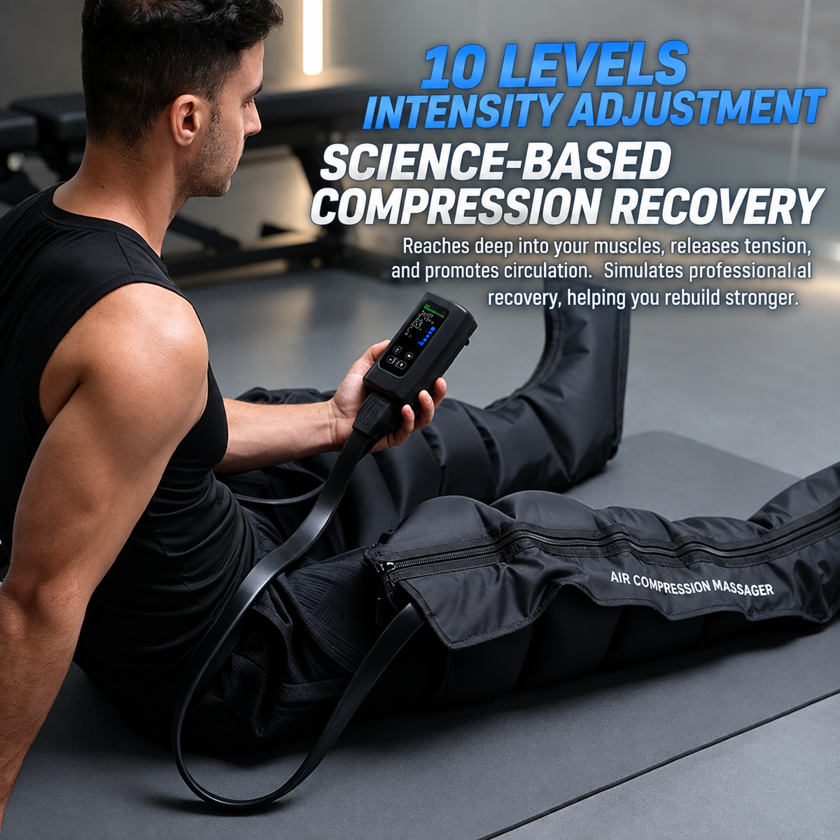 Air Compression Leg Massager Boots for Post-Workout Recovery and Daily Leg Relaxation, Full-Wrap Design with Breathable Fabric and Easy-Grip Zipper, Ideal for Gym and Home Use (A Pair)