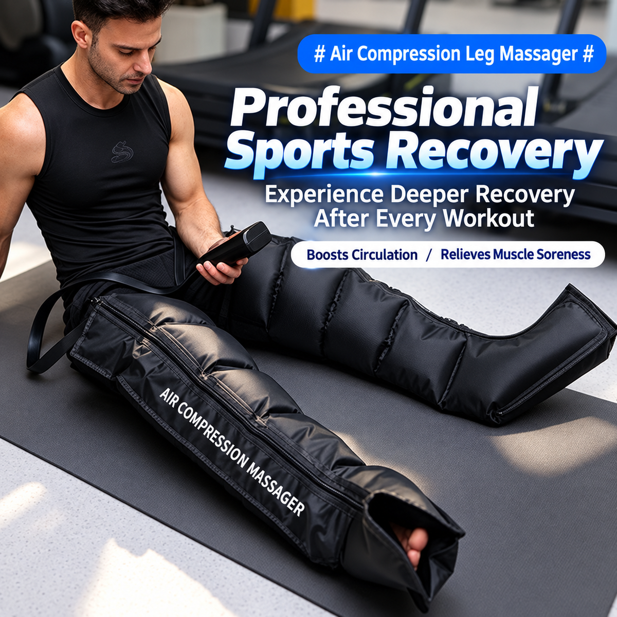 Air Compression Leg Massager Boots for Post-Workout Recovery and Daily Leg Relaxation, Full-Wrap Design with Breathable Fabric and Easy-Grip Zipper, Ideal for Gym and Home Use (Single)