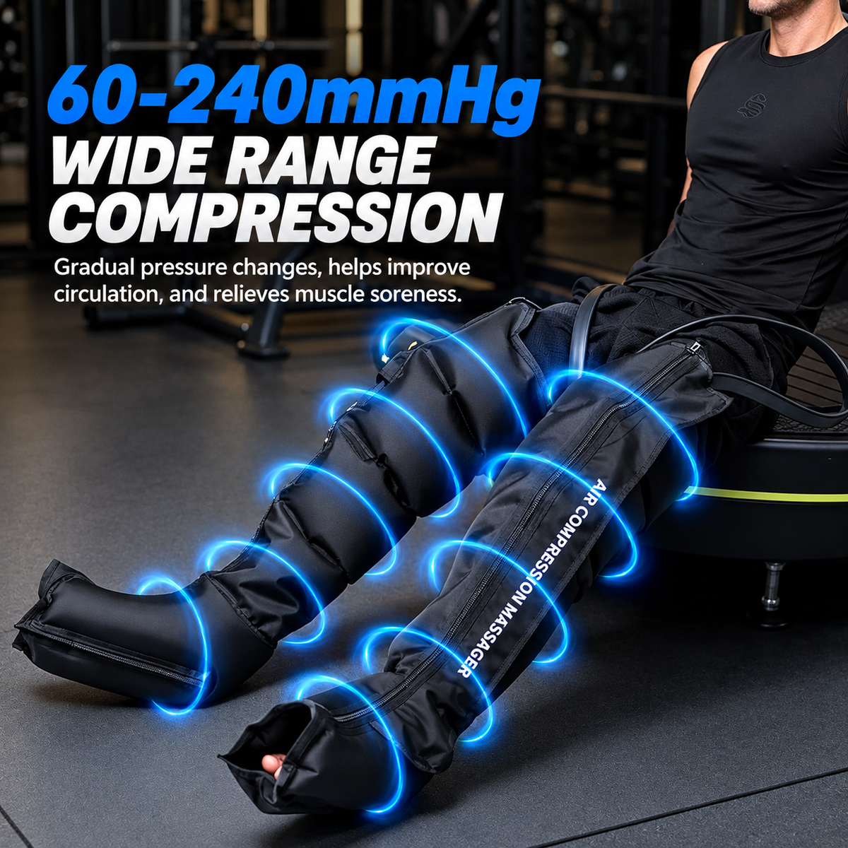 Air Compression Leg Massager Boots for Post-Workout Recovery and Daily Leg Relaxation, Full-Wrap Design with Breathable Fabric and Easy-Grip Zipper, Ideal for Gym and Home Use (Single)