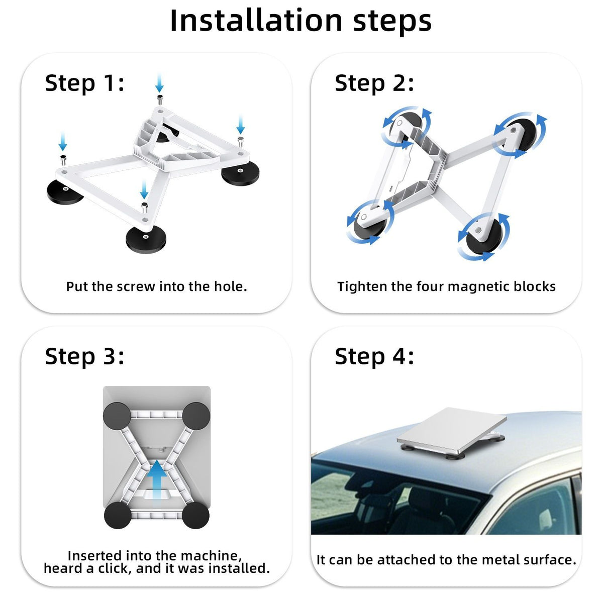 Magnetic Vehicle Mount for Starlink Mini, Aluminium Alloy Car Mount with 4 Heavy-Duty Magnetic Bases, X-Shape Stable Bracket for Outdoor Travel, Marine and Off-Road Use (White)
