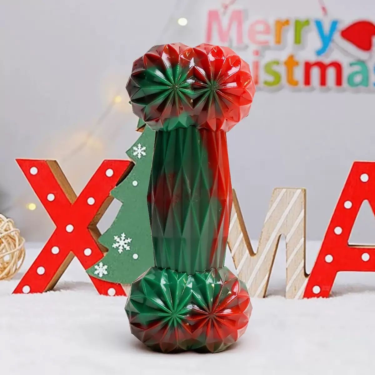 Festive Christmas Dog Chew Bone Toy – Durable Hard Plastic Dental Care Stick for Aggressive Chewers, Interactive Holiday Play & Teeth Cleaning, Santa's Little Helper Gift for Puppies and Adult Dogs (B)